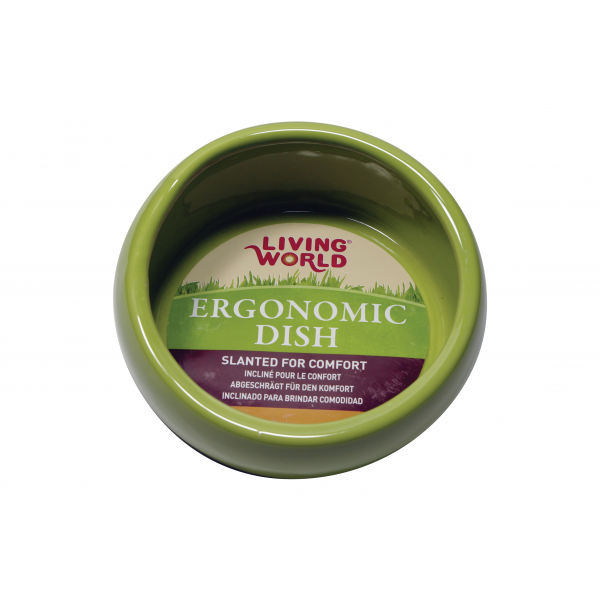 Living World Ceramic Ergonomic Pet Dish Lge Green