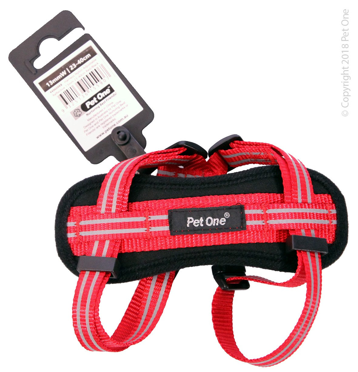 Pet One Reflective Padded Harness Red/black [sz:23 - 40cm]