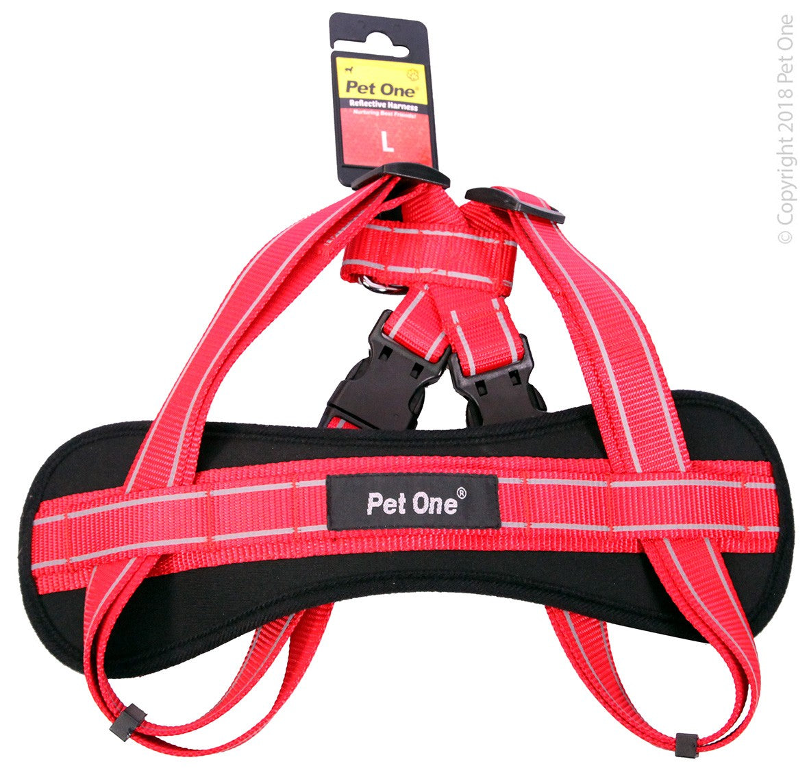 Pet One Reflective Padded Harness Red/black [sz:50 - 84cm]