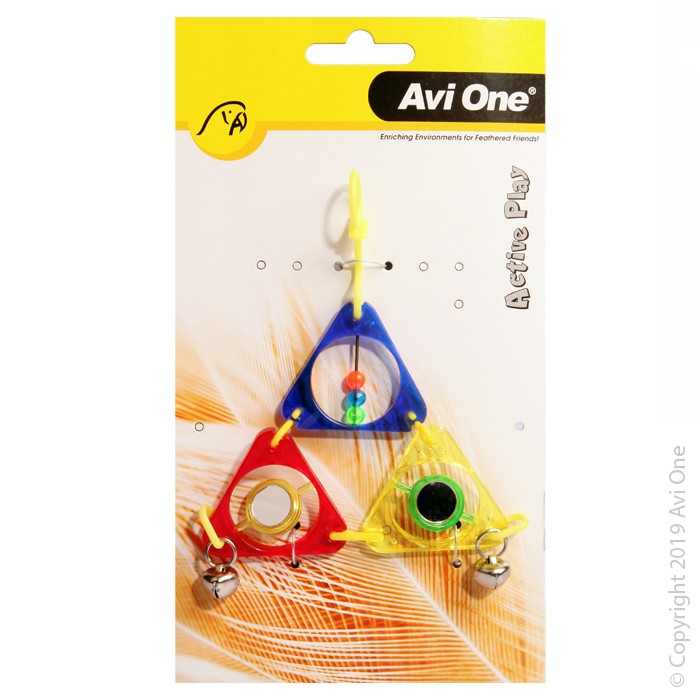 Bird Toy Triangle Pyramid With Mirror Beads And Bell